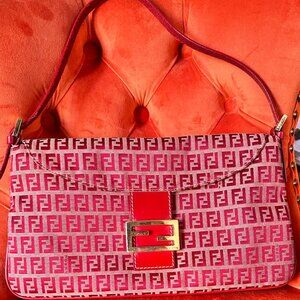 FENDI Zucca Mamma Baguette Shoulder Bag ( Red ) - Authentic!